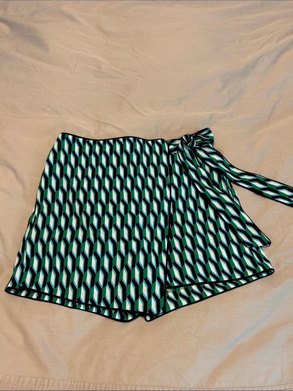 Diane Von Furstenberg Teal, Green & Black Geometric Waistband Skirt